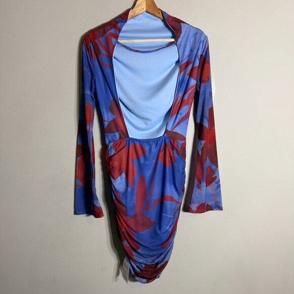 ASOS High Neck Backless Floral Mesh Mini Dress Women's 6 Blue Red Going Out NWT - Picture 12 of 16